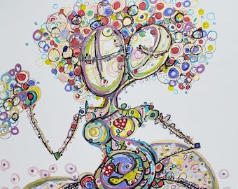 Mother-To-Be - Abstract Drawing - Figurative Art By Kim Dean - 2020 Stick People Collection Originals