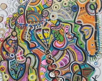 Confessions Abstract Ink Drawing – Original Art, 9x12