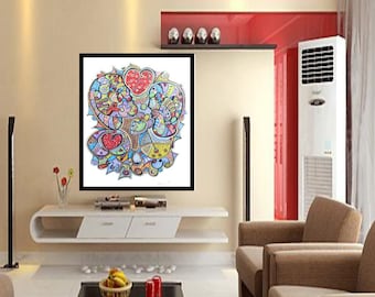 Chemistry Of Love - Modern Abstract Drawing - Art by Kim Dean  19 x 24