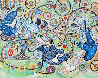 Let's Roll - Jiu Jitsu Painting- 18 x 24 Canvas Print AP- Ready To Hang Modern Abstract Expressionism - Art By Kim Dean
