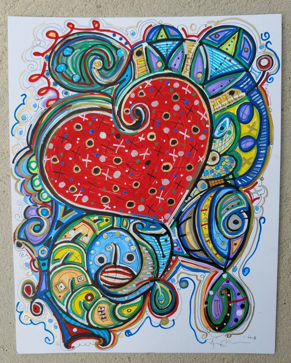 Heart Drop Amor 11 x 14 Dibujo Arte abstracto por Kim - Etsy México