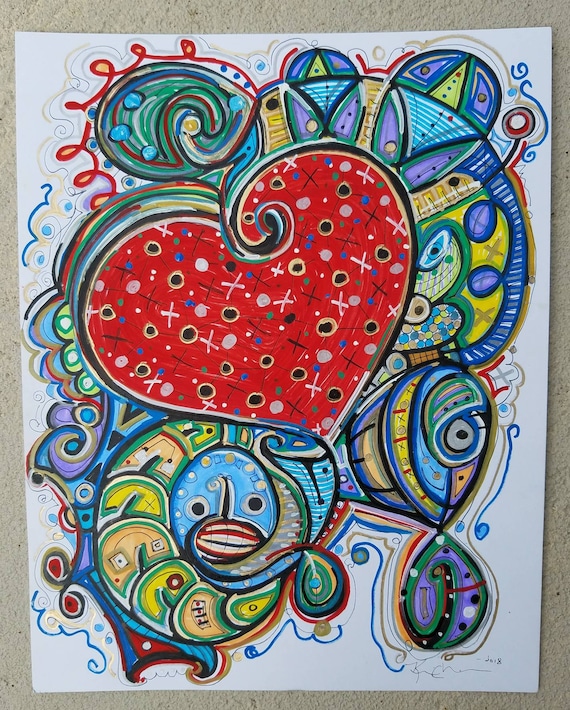 Heart Drop Amor 11 x 14 Dibujo Arte abstracto por Kim - Etsy México