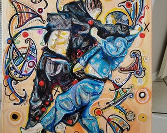 jitsu / Acrylic on canvas frameアート BJJ Art Canvas Print – Jitsu Blue Abstract Expressionism (14 X 11