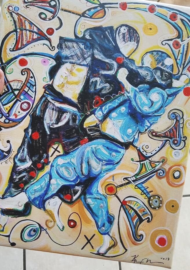 jitsu / Acrylic on canvas frameアート BJJ Art Canvas Print – Jitsu Blue Abstract Expressionism (14 X 11