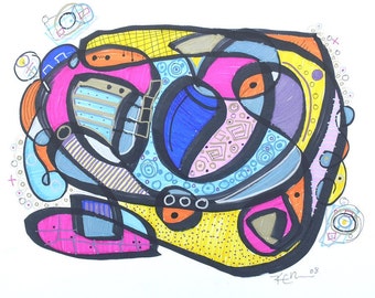 STERN - Modern Abstract Art - Drawing by Kim Dean - 14 x 17