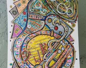 Abstract TUBA Tunes - Drawing Art by Kim Dean