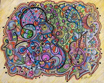 FANTASY GARDEN - Modern Abstract Drawing Painting - Art by Kim Dean