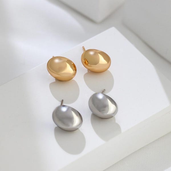 18K Gold Vermeil Bean Studs: Sterling Silver Earrings