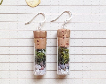 Terrarium Earrings - Moss, Vial, Stone