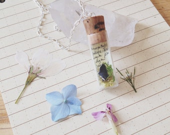 Field Notebook Necklace - with moss in glass vial