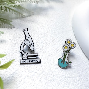 Microscope Flask Science Lab Enamel Pin | Biologist Scientist Badge Pin | Lapel Pin | Collar Pin | Funny Enamel Pin Set | Gift for Her Him