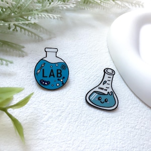 Flask Science Lab Enamel Pin | Biologist Scientist Badge Pin | Lapel Pin | Collar Pin | Funny Enamel Pin Set | Gift for Her Him