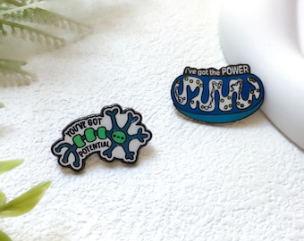 Neuron & Mitochondria Medicine Science Enamel Pin | Biologist Scientist Badge Pin | Lapel Pin | Funny Enamel Pin Set | Gift for Her Him
