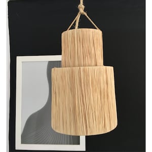 raffia pendant light , hanging lamp shade in raffia , Rattan Pendant Light, Retro Boho Lighting Decor for All Rooms