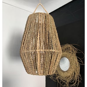 Raffia Wave Chandelier: Handmade Moroccan Straw Lampshade