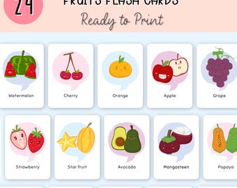 24 FRÜCHTE Bildkarten, Montessori Karten, Printable Karten, Montessori Spielzeug, Vorschule