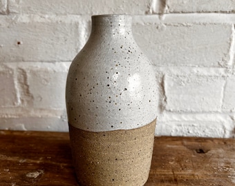 Large Bottle Vase, Speckled Clay Vase, White Vase, Studio Pottery Vase