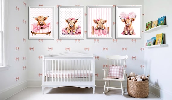 Highland Cow Nursery Prints: Watercolor Farm Animal Art Instant download