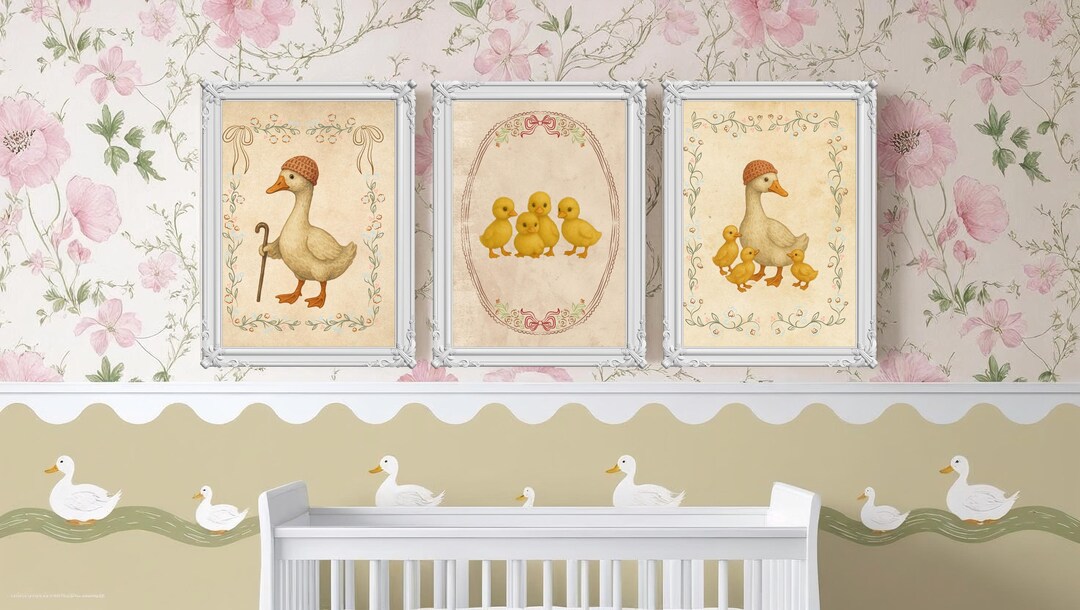 Vintage Duck Nursery Wall Art Set | Cute Nursery Prints | Farmhouse ...