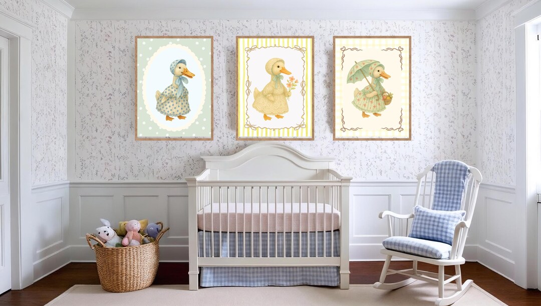 Vintage Duck Nursery Wall Art Set of 3 - Printable Baby Girl Room Decor ...