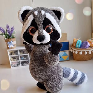 Raccoon Crochet Pattern PDF – Martin the Raccoon Amigurumi, Plush Toy with Hat & Lights