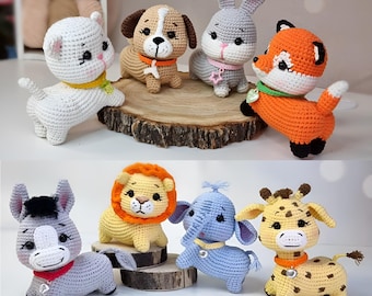 Animals Bundle Crochet Pattern, Bundle 8 in 1 Adorable Baby Collection, Donkey ,Giraffe ,Elephant ,Lion, Fox, Rabbit, Dog and Cat