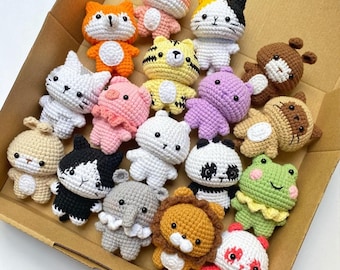 Pattern Bundle 15 Baby Safari Animals, no sew and quick amigurumi for Beri, panda, tiger, fox, 2 bunni, 5 cat, eli, pig, frog, lion.