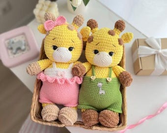 2in1 Girl and boy Amigurumi Giraffe and overalls, Giraffe Crochet Pattern Cute, Wild animals Amigurumi, Floppy Giraffe Crochet Pattern