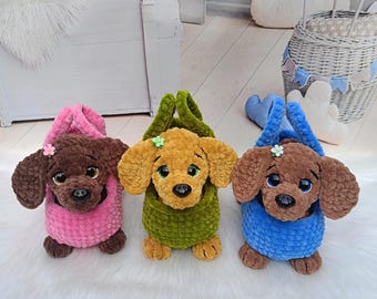 Dachshund in a bag Dog Crochet Patterns, Stuffed Animal Crochet Pattern, Amigurumi Crochet Pattern, Dog Amigurumi Crochet Pattern