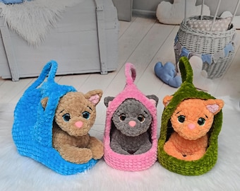 Cute Cat at in a carrier bag pattern, Amigurumi cat pattern, crochet kitty, Cute cat, Animal pattern, Amigurumi animal PDF FILE