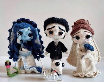 Corpse Bride Crochet Patterns – Emily, Victor, Victoria, Scraps & Maggot PDF File, Instant download