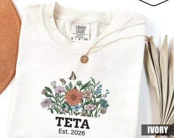 Teta Est 2026 Floral Graphic Shirt, Arabic Grandmother Pregnancy Announcement Gift for Teta