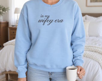 In My Wifey Era Sweatshirt, Personalized Mrs Name on Sleeve, Newlywed Gift for Bride, Honeymoon Crewneck, Bridal Shower Gift