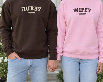 Hubby Sweatshirt with Est Year, Custom Hubby Crewneck with Initials on Sleeve, Groom Gift, Wifey and Hubby Matching Sweatshirts