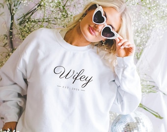 Custom Wifey Sweatshirt, Personalized Newlywed Bride Est 2026