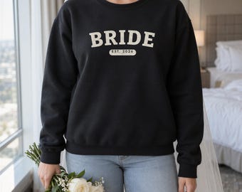 Bride Sweatshirt with Est Year, Bride to Be Crewneck with Initials on Sleeve, Engagement Gift, Bachelorette and Bridal Shower Gift