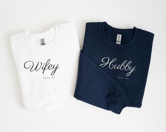 Custom Hubby Sweatshirt, Personalized Wifey and Hubby Matching Couple