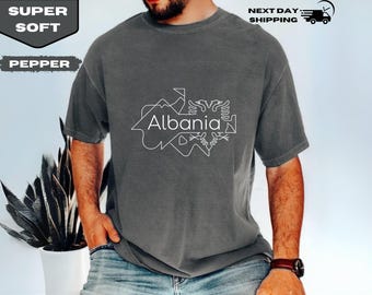 Albania T-Shirt, Double Headed Eagle Graphic Tee, Minimalist Mountain Heritage Gift, Albanian Pride Souvenir, Modern Balkan Culture Apparel