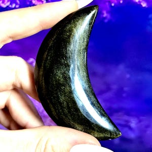 Gold Sheen Black Obsidian Crystal Moon Carving, Crystal Moon, Obsidian Crescent Moon, Gold Sheen Obsidian, Crystal Carving, Obsidian,Scorpio