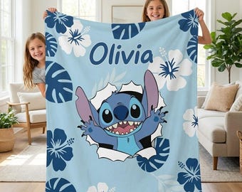 Personalized Stitch Blanket, Lilo Stitch Blanket, Stitch Birthday Gifts, Angel Stitch Gifts, Disney Trip Blanket,Stitch Blanket Baby Blanket