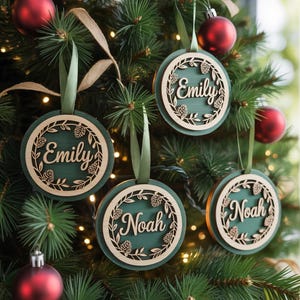 Personalized Christmas Ornaments With Name, Wooden Christmas Tree Ornaments, Xmas Decor, Christmas Gift Tag, 2 Layer Wooden Ornament