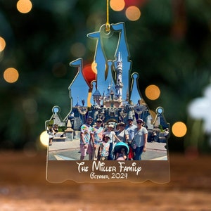 Aangepaste foto Disney-kasteelornament, ornament Disneyland-gezinsuitje, ornament Disneyworld, ornament Disney-foto, ornament familievakantie
