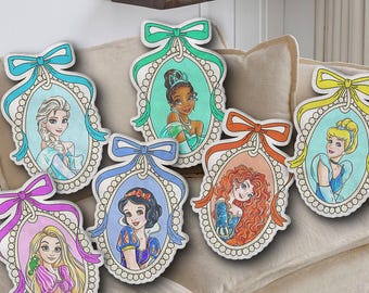Coquette Bow Disney Princess Pillows, Disney Shaped Pillow, Stuffed Decor, Cinderella Belle Snow White Rapunzel, Princess Birthday Girl Gift