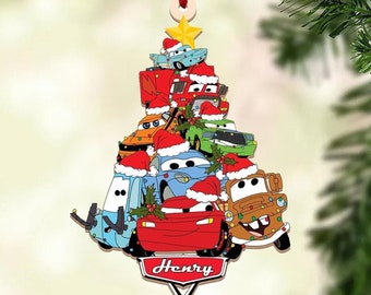 Personalized Disney Cars Christmas Ornament, Pixar Car Christmas Tree Ornament, Lightning and Mater Ornament, Guido Luigi Doc Hudson Decor