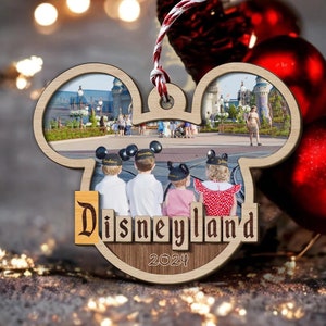 Personalized Photo Disney Family Trip Ornament, Mickey Ear ornament, Disneyland Ornament, Disney Picture Ornament, 2-Layered Wooden Ornament