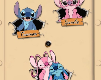 Personalized Stitch Bursting the Door of Cruise Suite Magnet, Stitch and Angel Magnet, Family Cruise Ship Stateroom Door, Lilo Stitch decor