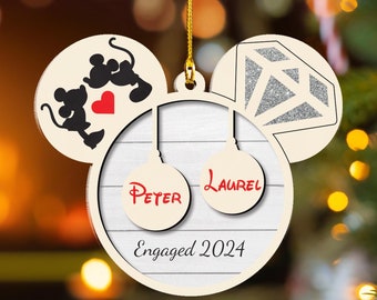 Personalized First Christmas Engaged Disney Ornament, Just Engaged Ornament, Couples Mickey Christmas Ornament, Disney Engagement Ornament