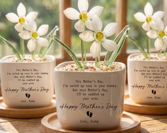 Mother’s Day Gift for Mummy-to-Be, Pregnancy Gift, Message From Bump Glass Flower, Mommy to be Forever Flower Keepsake for Mom, Gift for Her