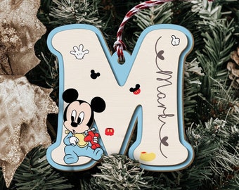 Custom Mickey Letter Name Ornament, Mickey Minnie Christmas Ornament, Baby Shower Ornaments, Disney Letter Name, 2-Layered Wooden Ornament
