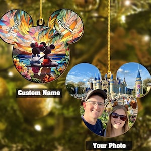 Personalisierte Foto Disney Paar Ornament, Weihnachten Mr und Mrs Ornament, Mickey Minnie Jubiläum Ornament, benutzerdefinierte Paar passende Ornament